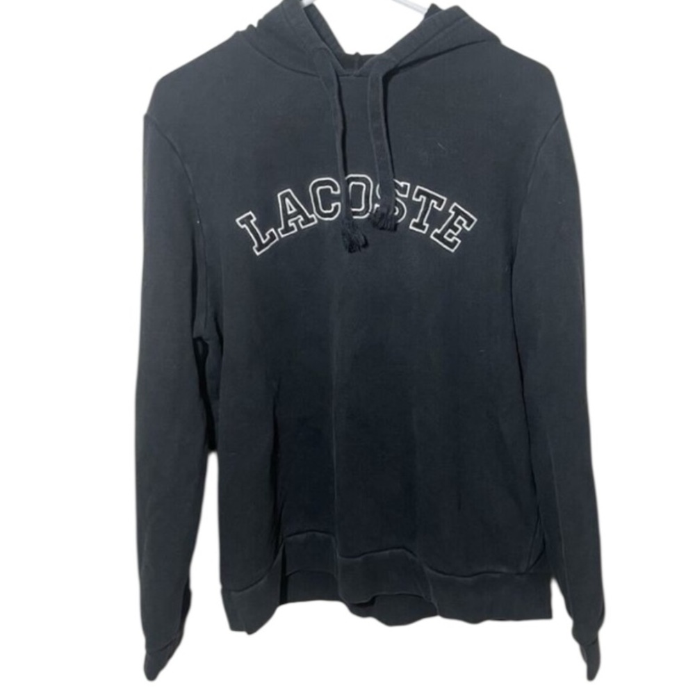 Lacoste Men’s Black Hoodie Sweatshirt Size Large Embroidered‎ Logo Pullover